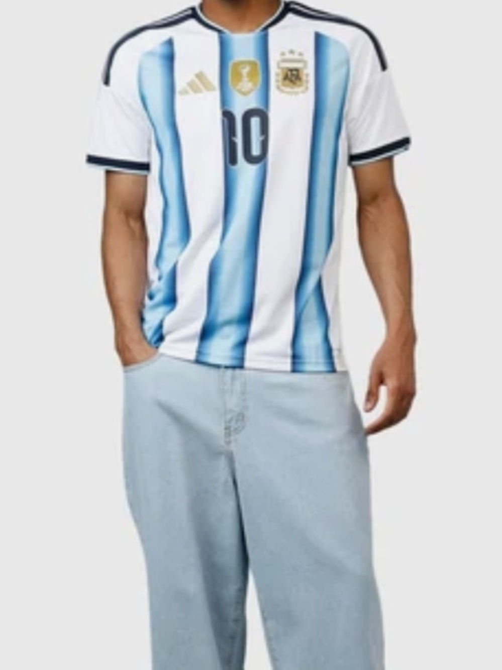 adidas White and Light Blue Striped Men's Soccer Jersey